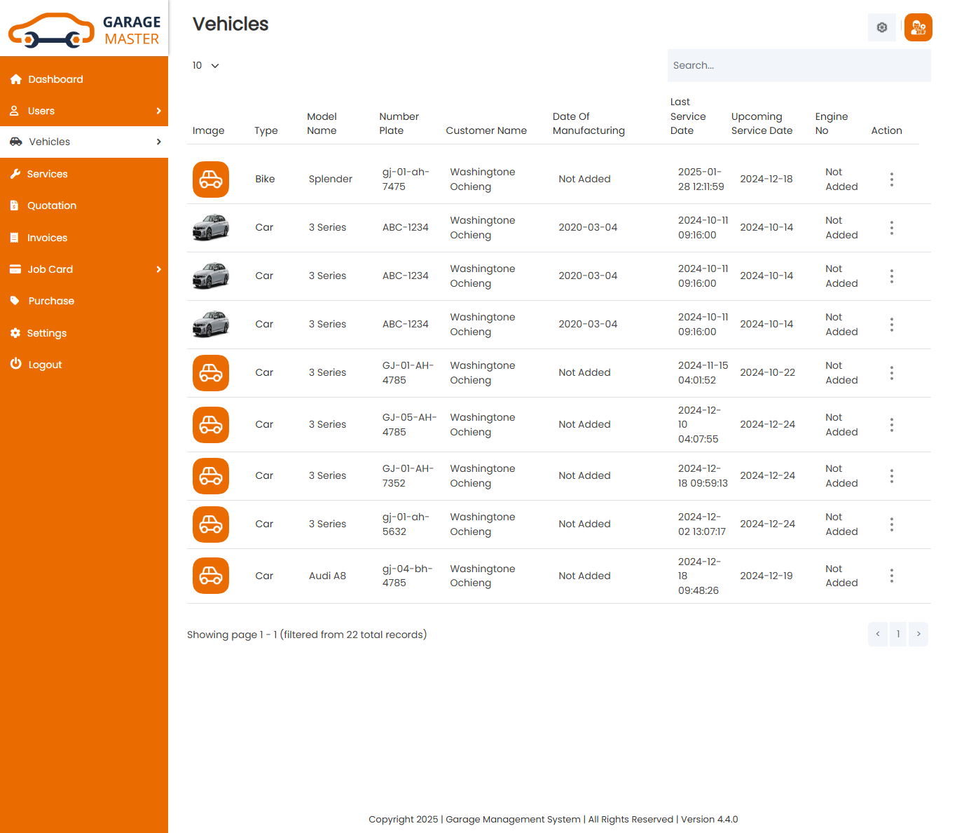 Vehicle List