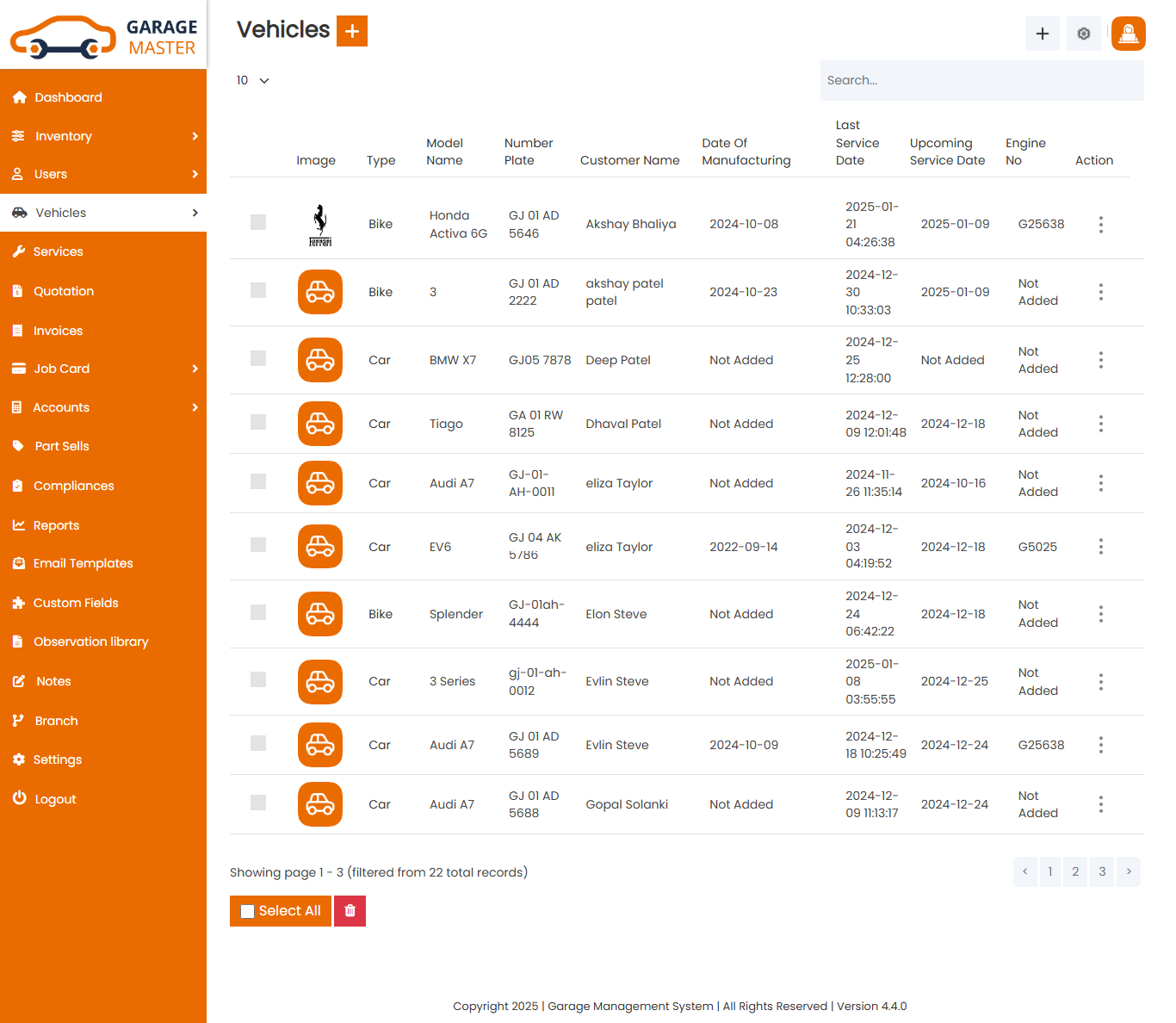 Vehicle List