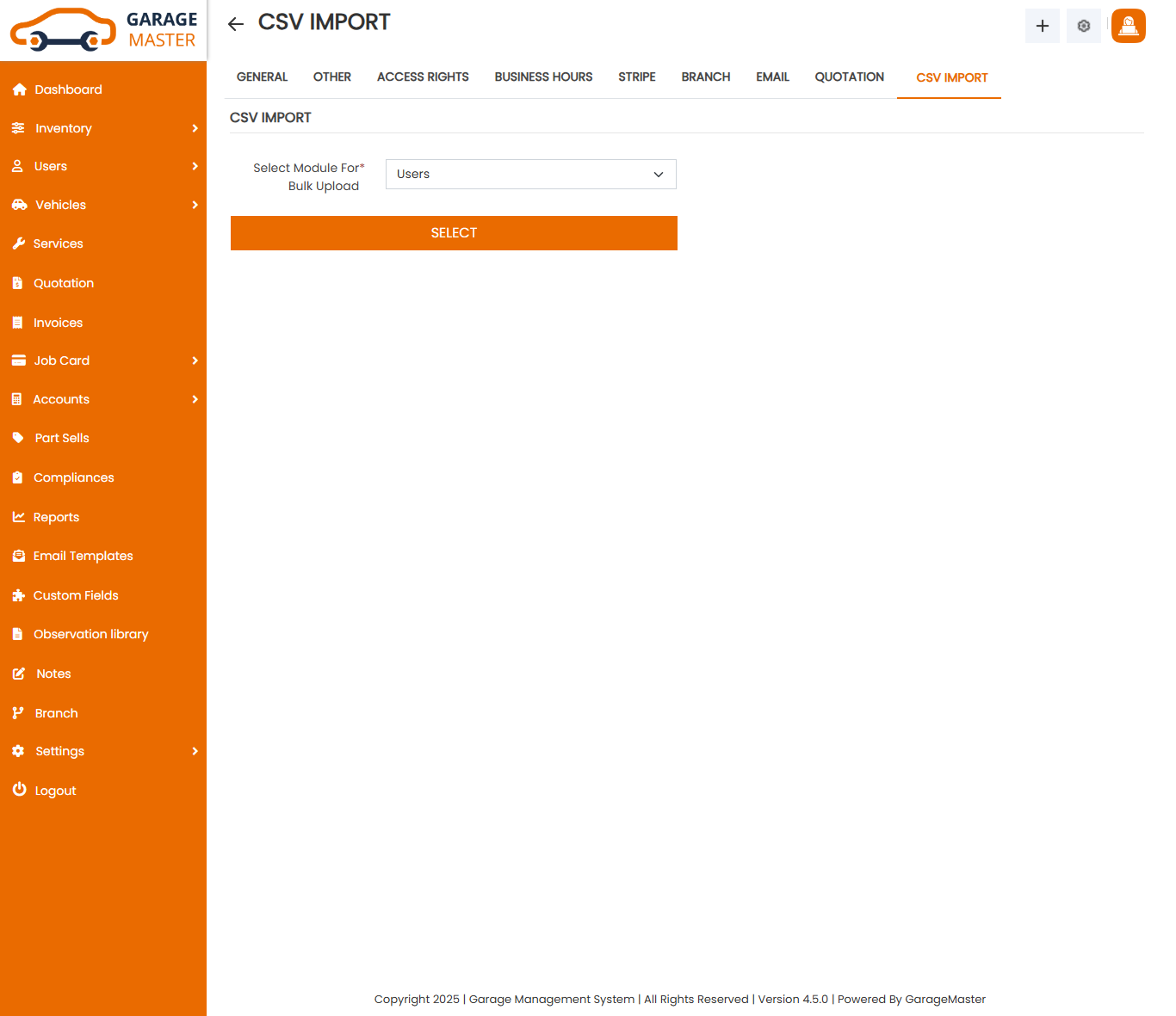 Csv import setting