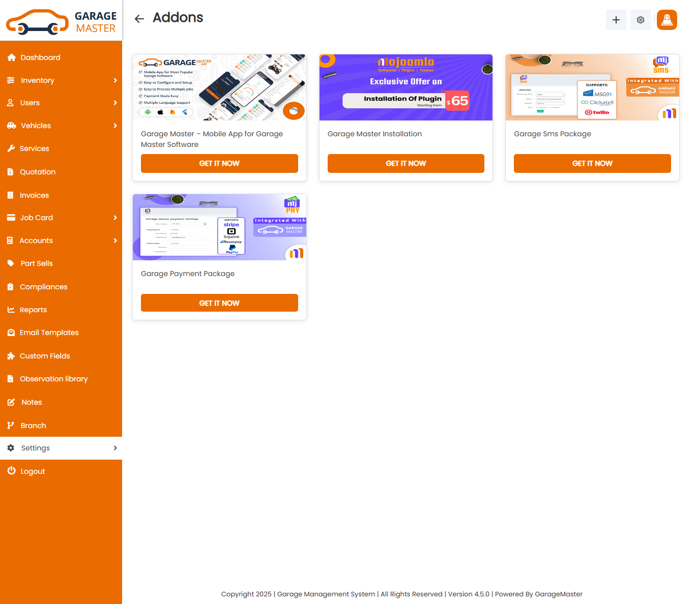 Addon menu