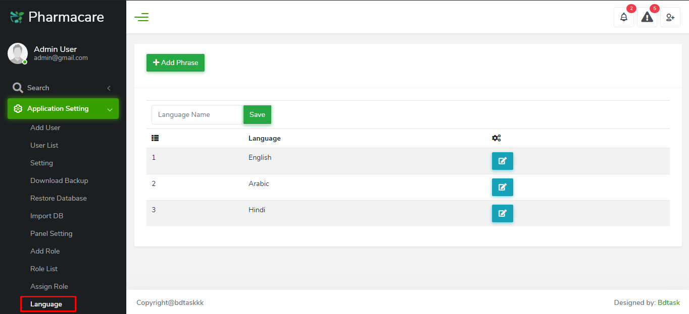 Language setting